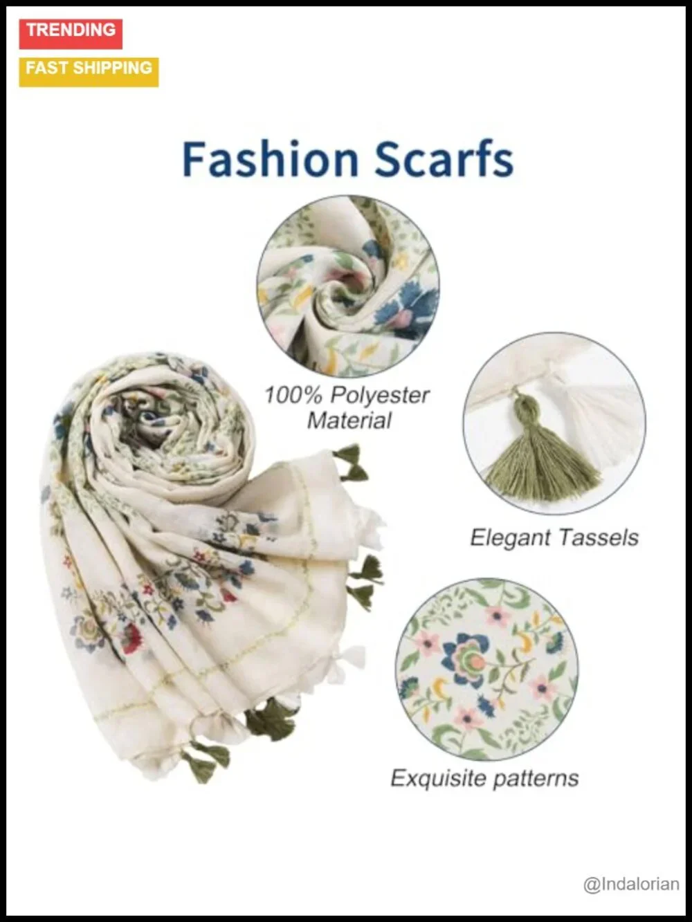 Lightweight Floral Printed Fringed Shawl Wrap Scarf